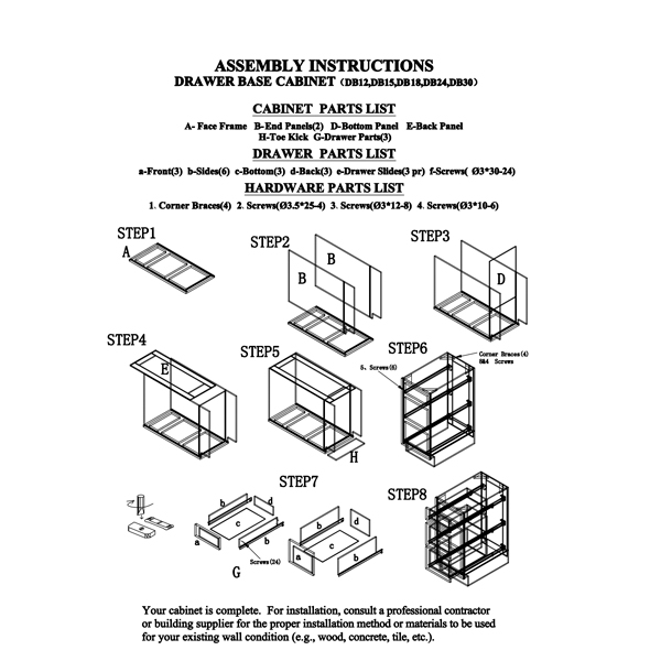 Ghi Drawer Base Cabinet Instructions
