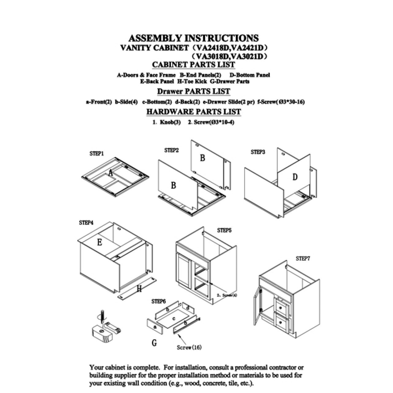 GHI 24" And 30" With Drawers Cabinet Instructions | Heeby's Surplus Inc.